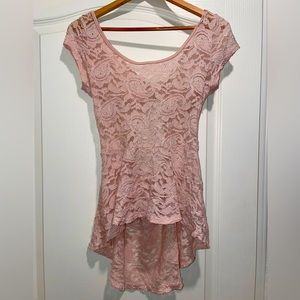 Dusty Rose Colored Lace Shirt. Sexy Back Detail.
